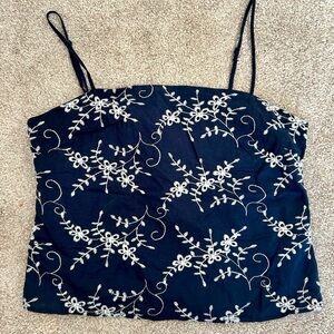 Jun & Ivy Embroidered Navy and White Eyelet Crop Top